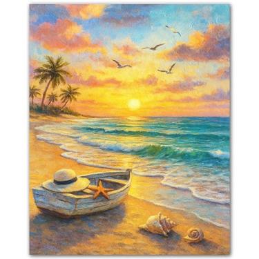 Imagem de Golden Sunrise over Paradise - Pôster motivacional de arte de parede 20 x 25 cm - Impressão oceânica pôr do sol na praia para escritório em casa, academia, sala de aula - Decoração de arte costeira