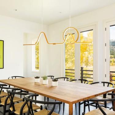 Imagem de Novo lustre LED para restaurante, 100 cm de comprimento, 30 W, moderno e simples, com anel de combinação, altura ajustável, 3000-6500 K, dimerizável, com controle remoto, luminária pendente