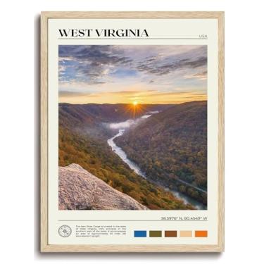 Imagem de KISSFOX OAK Wood Framed Wall Canvas Art Prints Landscape Art West Virginia 20.3 cmx25.4 cm Wood