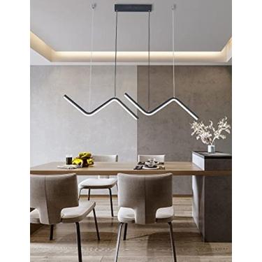 Imagem de Luminária pendente LED moderna para sala de jantar, com intensidade regulável e controle remoto, em formato de ondas em Z, ideal para ilha de cozinha, mesa de jantar e cozinha. Altura ajustá