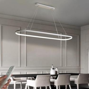 Imagem de Lustre pendente oval LED regulável, moderno, para mesa de jantar, escritório, com controle remoto, altura ajustável, sem reflexos, ideal para ambientes como sala de estar, cozinha, escritóri