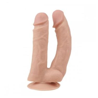 Imagem de Prótese Realística Dupla Com Escroto E Ventosa Pênis Duplo Resistente Penetração PE001G