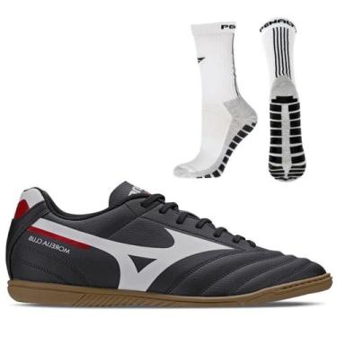 Imagem de Chuteira Futsal Mizuno Morelia Club + Meia Antiderrapante, Preto, Bran