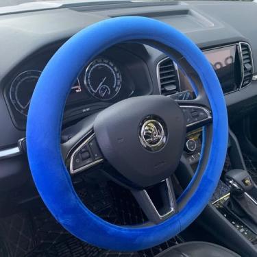 Imagem de RANXIZY Capa de volante fofa, acessórios de automóveis de pelúcia curtos para homens e mulheres com anel interno universal de 38 cm (azul)