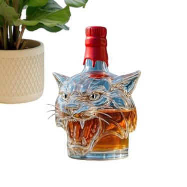 Imagem de Decantador de tequila | Garrafa decantadora de licor de vidro | Recipiente de bebida com perfil de animal de tigre para homem, decoração de caverna para homens, marido, pai, namorado, ele
