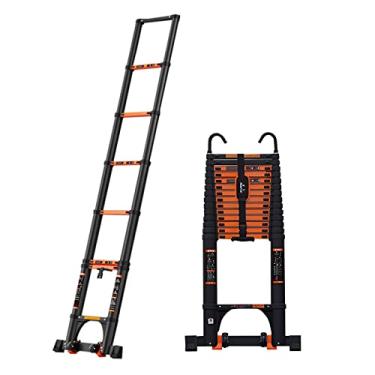 Imagem de OKUOKA Escadas, escada telescópica dobrável poderosa, escada de extensão multiuso com ganchos para sótão e telhado - Escada retrátil de alumínio com barra estabilizadora/6,3 m/20,6 pés