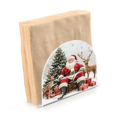 Imagem de Porta-guardanapos de árvore de renas de Papai Noel para decoração de cozinha de mesa Suportes de guardanapo de papel acrílico para sala de jantar interna e externa acessórios de férias