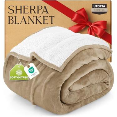 Imagem de Utopia Bedding Cobertor sherpa California King Size (Camelo, 250 x 246 cm) - Cobertor reversível de lã macia de pelúcia para cama, sofá, acampamento e viagens