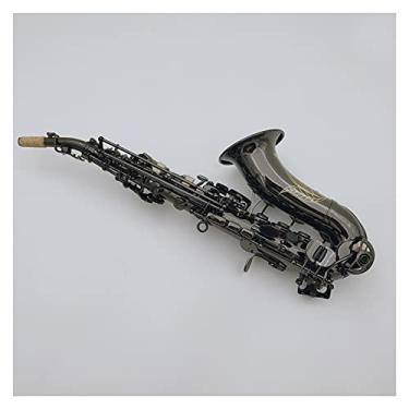 Imagem de Saxofone profissional curvo saxofone soprano B plano preto niquelado profissional instrumento musical latão saxofone kit para iniciantes