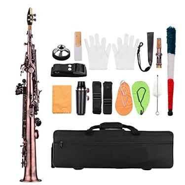 Imagem de Kit de saxofone para iniciantes profissional bronze vermelho reto saxofone saxofone sax madeira instrumento de sopro padrão esculpido instrumento de sopro