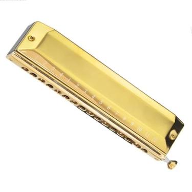 Imagem de Gaita profissional cromática 16 furos C chave profissional gaita requintado instrumento dourado brilhante