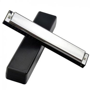 Imagem de Gaita de metal prata C Key com 24 furos com 48 tons, gaita tremolo, oitava, afinada com capa