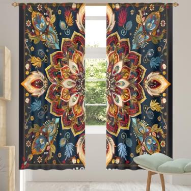 Imagem de 2 conjuntos de painéis florais, mandala, boêmia, étnica, cortinas transparentes, arejadas, com filtro leve, painéis de cortina de porta e janela para sala de estar, quarto, jantar, 192 cm de
