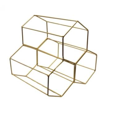 Imagem de Adega Colmeia Suporte de Vinho Aramado Empilhável Decoração Porta 3 Garrafas Decorativo (Dourado)