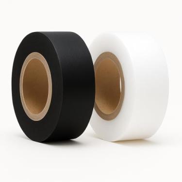 Imagem de Mandala Crafts Fita de bainha fusível preta e branca de 3/10.2 cm, 50 metros - Tecido dupla face, sem costura, fita adesiva de ferro na bainha para calças, cortinas e roupas