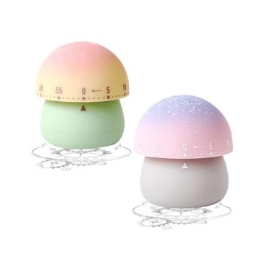 Imagem de UULANFA Temporizador mecânico sem bateria - Temporizador de cozinha multifuncional, escritório, design compacto de plástico de 92 g (cinza e verde)