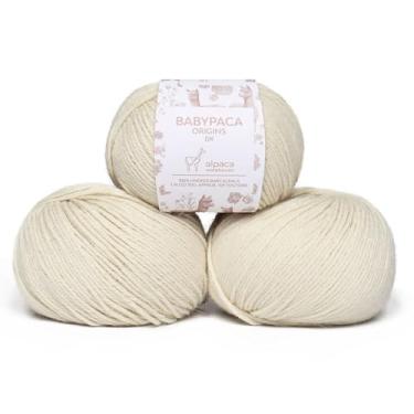 Imagem de Origins - Conjunto de 3 novelos de lã de alpaca 100% bebê (150 gramas) DK Peso feito no Peru Cores naturais (não tingidas), macio celestial, perfeito para tricô e crochê (nuvem de marfim, origens 3