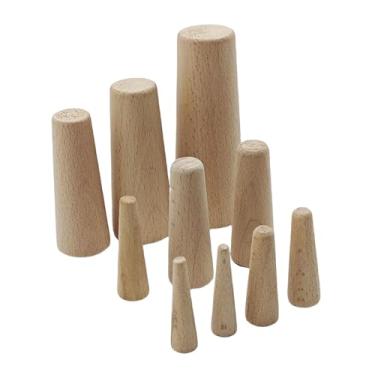 Imagem de JicSuXi Conjunto de 10 tampões de madeira de emergência, cônicos, em 7 tamanhos diferentes, com design simples e formato cônico para passagem no casco de