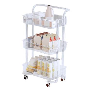 Imagem de Carrinho Auxiliar de Acrílico Transparente com 3 Prateleiras e Rodinha