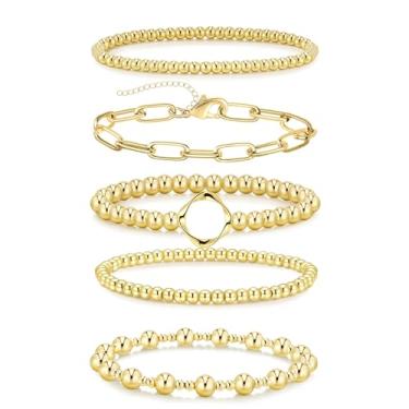 Imagem de Glaudmeiss 5 pulseiras banhadas a ouro para mulheres modernas, pulseira banhada a ouro cereja corrente com contas empilhadas
