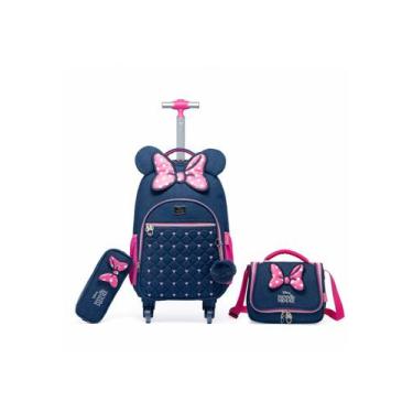 Imagem de Kit Mochila Lancheira Estojo Jeans Minnie Escolar Infantil Disney