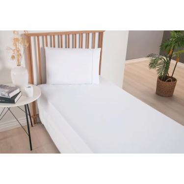 Imagem de Jogo de Lençol 2 Peças Solteiro, Micropercal 300 Fios com Elástico, 100% Poliéster, Ponto Palito, 1,88m x 88cm, Inclui Fronha 70cm x 50cm (Branco)