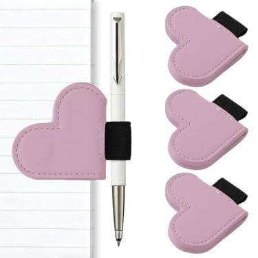 Imagem de Vane Oak Suporte magnético de couro para caneta, clipe para lápis estilo coração para cadernos, diários, calendários, couro PU, pacote com 3