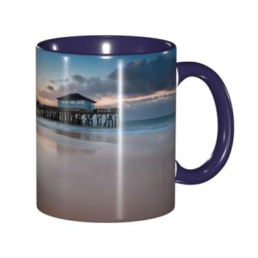 Imagem de Zeraoke Sunset Beach And Bridge Print Canecas de café criativas, personalizadas, presente para família, tamanho de 325 ml, unissex