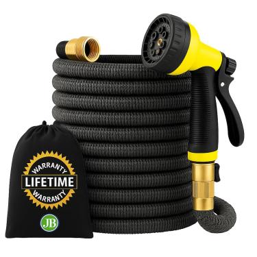 Imagem de J&B XpandaHose Mangueira de jardim expansível de 23 m com suporte - Resistência superior resistente 3750D - núcleo de látex de 4 camadas - Conectores de latão extra fortes e 10 bicos de pulverização