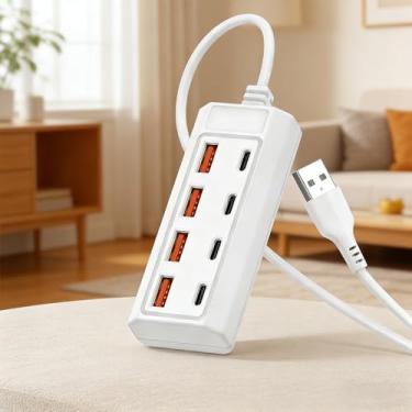 Imagem de Hub de carregamento rápido de 8 portas USB para 4 USB 4 Tipo-C de 25 W, carregamento de alta velocidade com várias portas, compatível com dispositivos de 5 V, incluindo computadores, laptops, tablets