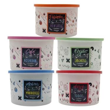 Imagem de Jogo De Porta Mantimentos Potes 5 Peças Redondo De Plástico DM Plast, 