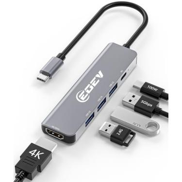 Imagem de Adaptador multiportas USB C Hub 5 em 1, portas de dados USB A 3.0 5Gbps, 2 portas USB A 2.0 com carregamento PD 100W, adaptador tipo C para HDMI 4K a 30 Hz portas de dados para PC, desktop, Mac Book