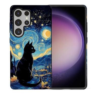 Imagem de WANKBLC Capa ultra brilhante compatível com Samsung Galaxy S25 para meninas e meninos, design de corpo inteiro, silicone macio, proteção contra arranhões, padrão maluco, gato preto, castelo antigo