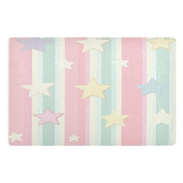 Imagem de STAYTOP Tapete de porta listrado estrela para entrada externa 81 x 50 cm, tapete de boas-vindas externo/interno, tapetes de banho fofos, capacho frontal antiderrapante para entrada, pátio, áreas de