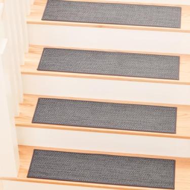Imagem de MBIGM 20,3 x 76,2 cm (pacote com 17,8 cm) Tapete de linho antiderrapante para escadas de madeira - preto e branco