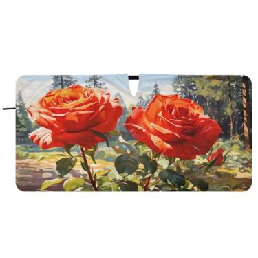 Imagem de CEBUGI Para-brisa de carro dobrável sombra de sol rosa florescendo janela de carro guarda-chuva pára-brisa frontal para-sol para acessórios de carro legal carro refletor protetor solar, P