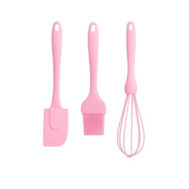 Imagem de Kit Confeiteiro 3 Peças em Silicone, Conjunto com Espátula 23,5cm, Pincel 21cm e Batedor 25cm para Confeitaria, Utensílios de Cozinha (ROSA)