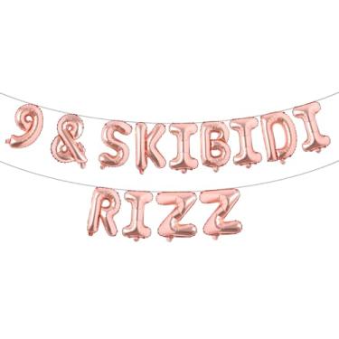 Imagem de 9 & Skibidi Rizz Faixa de balão com glitter multicolorido - suprimentos, ideias e decorações para festa de 9 anos (9 e SKIBIDI RIZZ ouro rosa)