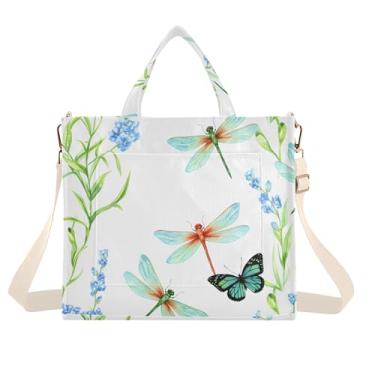 Imagem de Burbuja Sacola feminina com libélulas aquarela, bolsa tiracolo de veludo cotelê, para compras, trabalho, viagens, C383, Medium