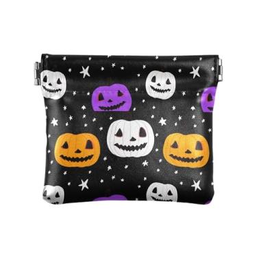 Imagem de Burbuja Bolsa feminina de apertar abóboras de Halloween, porta-moedas, de couro, portátil, mini porta-moedas, batom, organizador de cosméticos