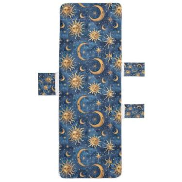 Imagem de STAYTOP Capa de toalha de cadeira de sol e lua estilo retrô, capa de espreguiçadeira macia, capas de cadeira de praia com bolsos para jardim ao ar livre, pátio, pátio, banhos de sol, gramado, 215 x 76