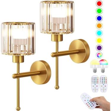 Imagem de Luminária de parede longa, curva e decorativa, LED, preta, linear, regulável com controle remoto, arandela redonda com 2 lâmpadas, estilo art déco, luminária de cabeceira, 3000K-6000K, para