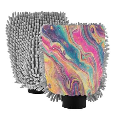 Imagem de STAYTOP Lindas luvas de lavagem de carro com textura de mármore, 2 peças, luvas de microfibra de chenille, sem arranhões, panos de esponja de lavagem ultra absorventes para carros, limpeza doméstica
