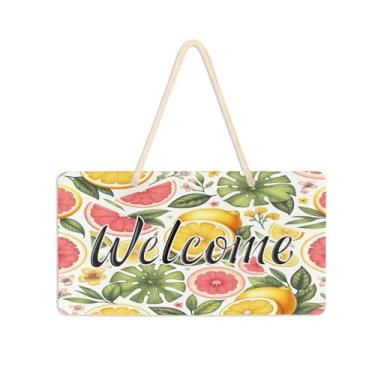 Imagem de Burbuja Placa de boas-vindas de frutas tropicais para porta da frente, placa de boas-vindas de PVC para decoração de férias, 15 x 28 cm