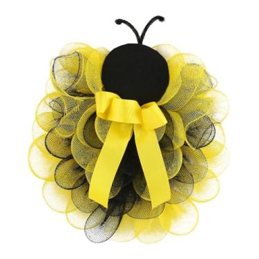 Imagem de IEUDNS Guirlanda de Primavera em Tecido para Porta de Entrada com Abelha - Sinal de Boas-Vindas - Cabide para