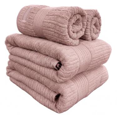 Imagem de Jogo De Banho Gigante Buddemeyer - Toalha Banhão Fio Penteado Canelado - 100% Algodão - Kit 4 Peças (Rosa 3137)