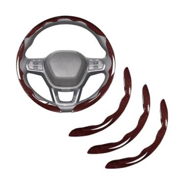 Imagem de Sandfren Capa de volante de carro, 3 peças, design de borboleta segmentada, protetor de volante de veículo de fibra de carbono, acessórios de proteção interior automotiva, ajuste universal (café de