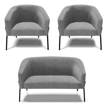 Imagem de Sofá Namoradeira E 2 Poltronas Pé De Ferro Preto Stella Linho D03 - D'rossi Cor A26 Grafite