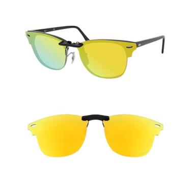 Imagem de HILEEN Óculos de sol polarizados com clipe para Ray-Ban Clubmaster RB5154 51-21 para homens e mulheres proteção UV - ouro