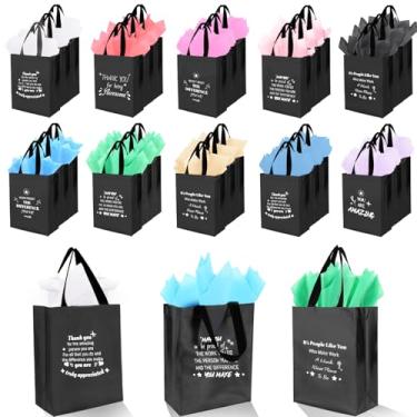 Imagem de 40 sacos de presente reutilizáveis com alças - inclui 20 sacos de presente iridescentes e 20 lenços de papel - presentes de agradecimento de funcionários a granel para funcionários, equipe, colegas de